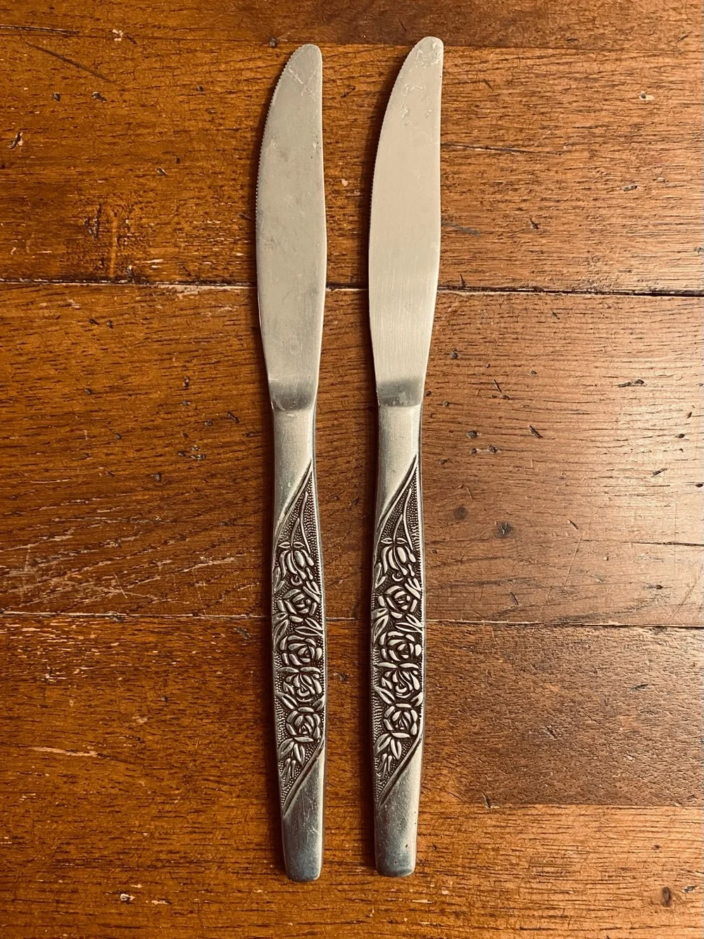 VTG Nasco Stainless Steel Dinner Knives Rose Vine MCM Japan